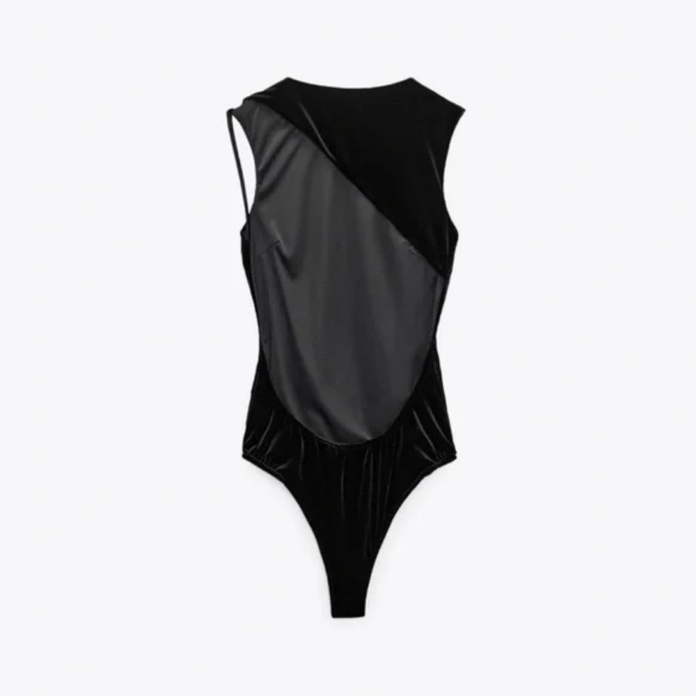 ZARA ASYMMETRICAL VELVET BODYSUIT - Picture 2 of 4